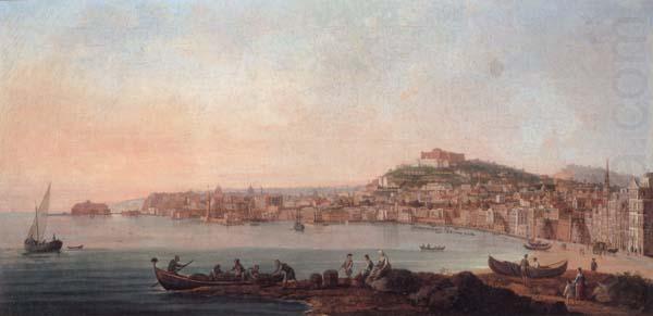 Naples,a view of the bay from the marinella looking towards the molo and the castel dell ovo, unknow artist